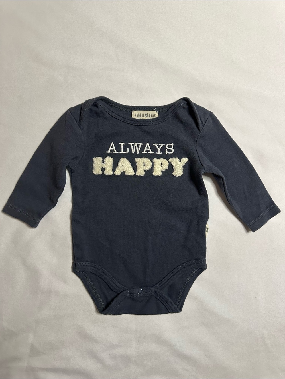 Rabbit + Bear Dark Grey 'Always Happy' Long-Sleeve Onesie